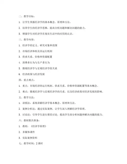 经济学教师教案模板范文