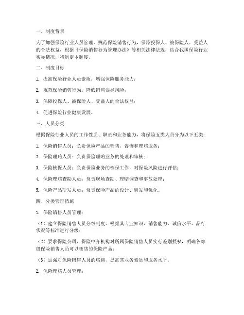 保险五类人员分类管理制度