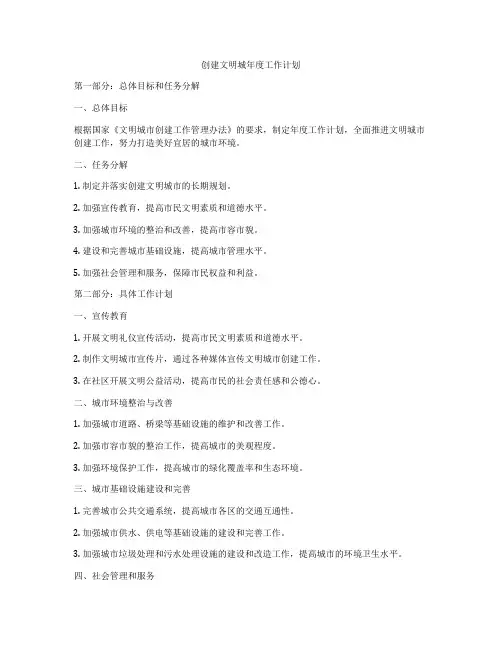 创建文明城年度工作计划