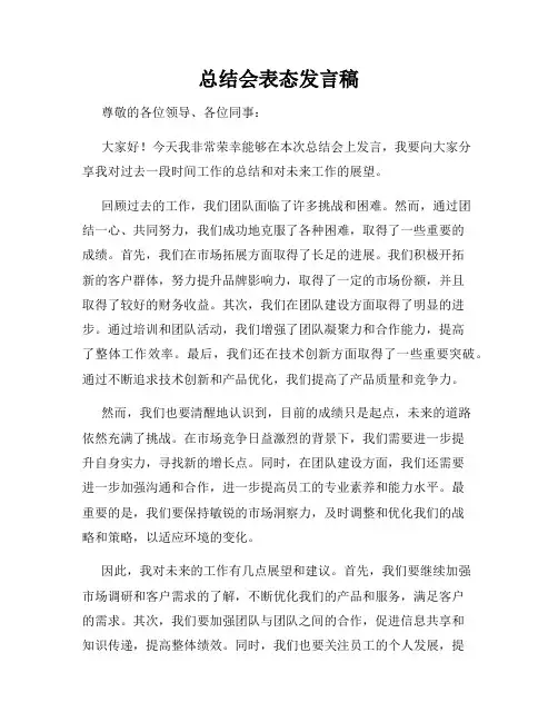 总结会表态发言稿