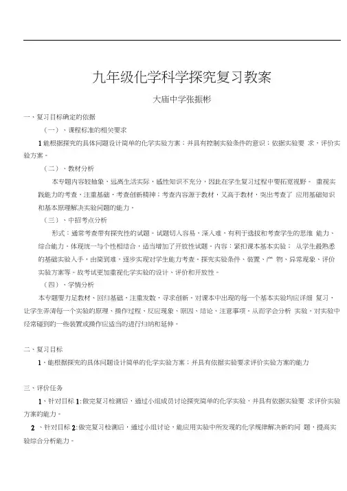 人教版初三化学下册化学实验科学探究专题