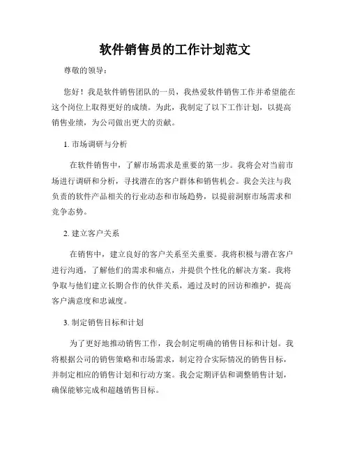 软件销售员的工作计划范文