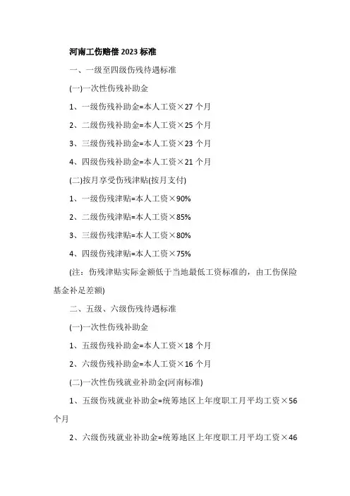 河南工伤赔偿2023标准