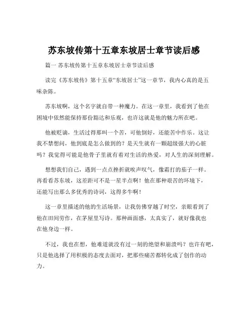 苏东坡传第十五章东坡居士章节读后感