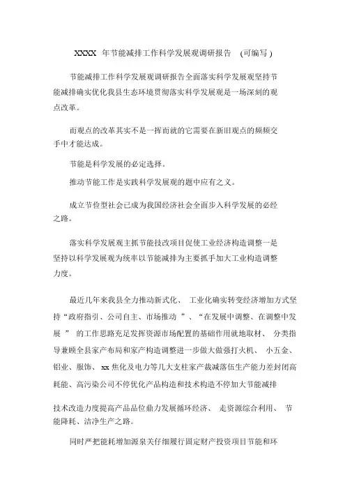 XXXX年节能减排工作科学发展观调研报告(可编辑).doc