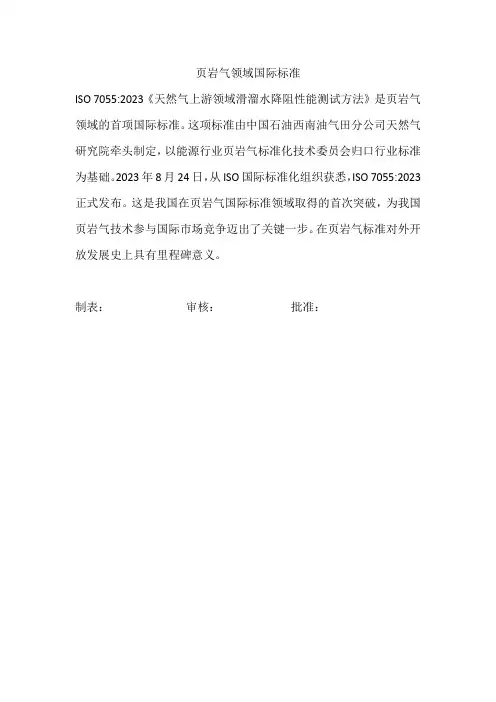 页岩气领域国际标准