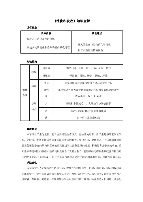 人教版七年级生物下册《消化和吸收》知识全解