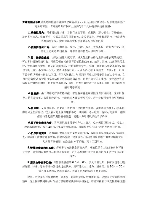 胃癌的鉴别诊断主要是将胃癌与胃部其它疾病相区分