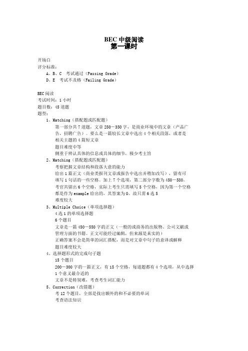 剑桥商务英语BEC中级阅读讲义