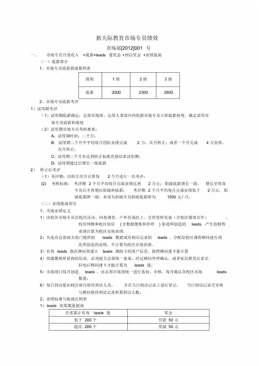 教育行业市场专员绩效