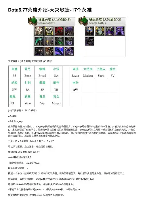 Dota6.77英雄介绍-天灾敏捷-17个英雄