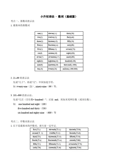 小升初语法总复习知识点 练习题之数词-基础篇(含答案)