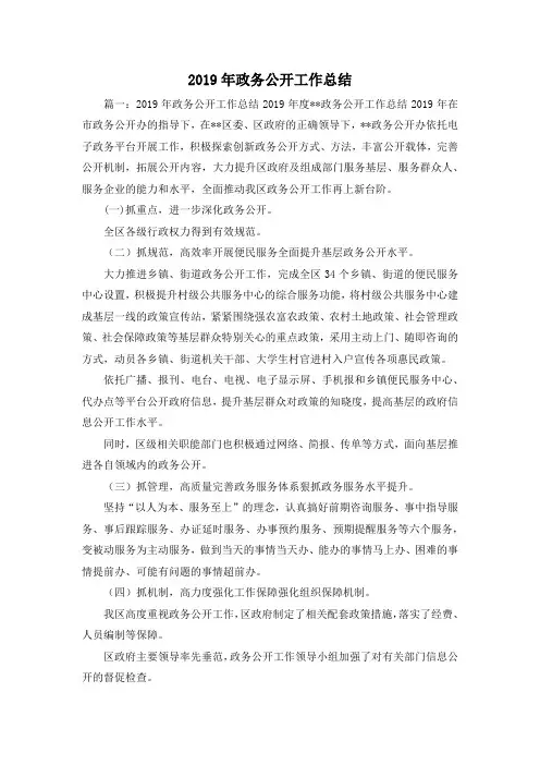 工作总结-2019年政务公开工作总结 精品