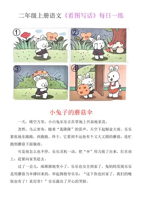 二年级看图写话 小兔子打蘑菇伞