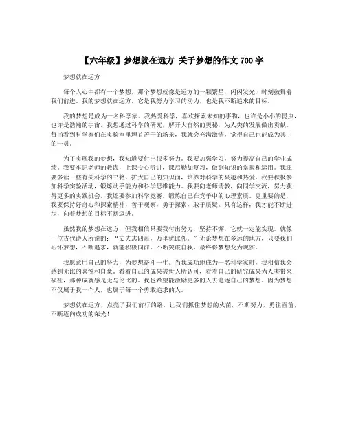 【六年级】梦想就在远方 关于梦想的作文700字