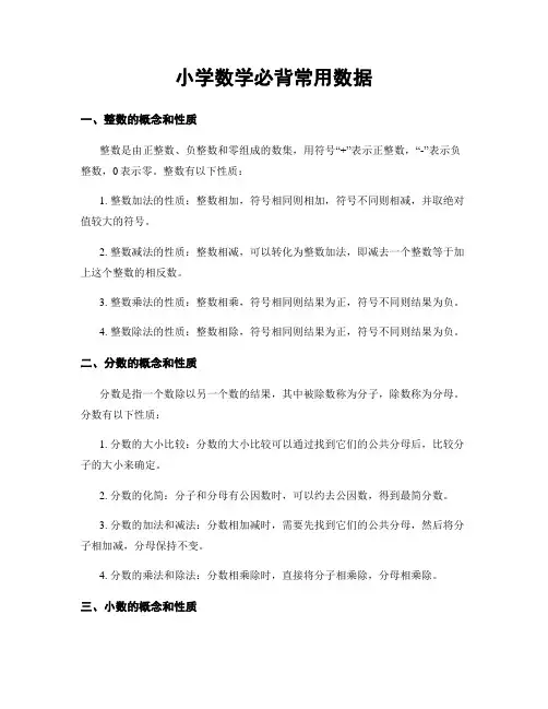 小学数学必背常用数据
