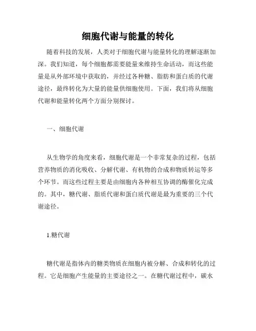 细胞代谢与能量的转化