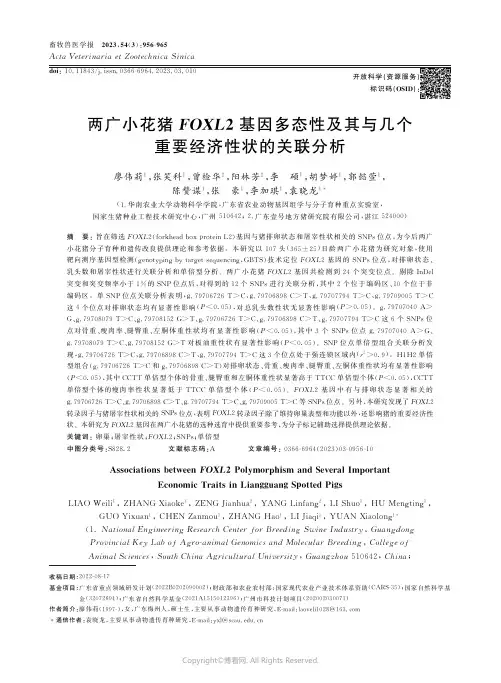 211001956_两广小花猪FOXL2基因多态性及其与几个重要经济性状的关联分析
