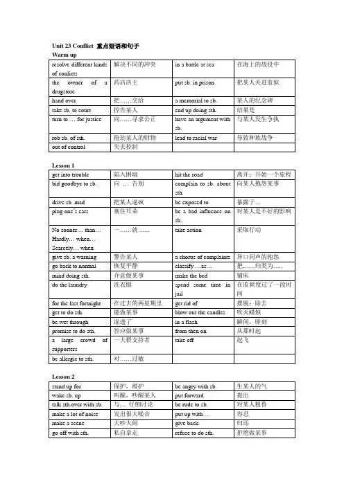 Unit 23 Conflict 重点短语和句子
