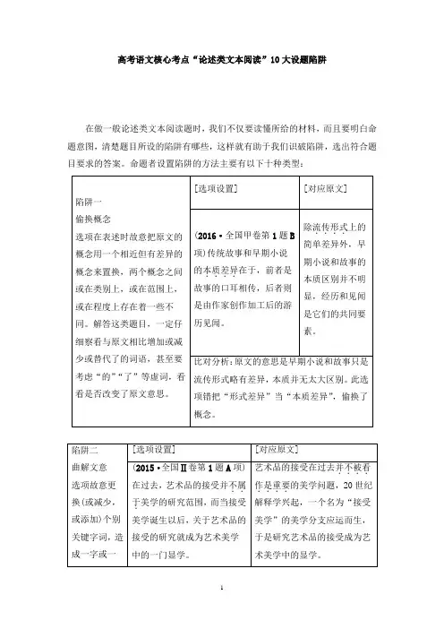 【免费】高考语文核心考点“论述类文本阅读”10大设题陷阱