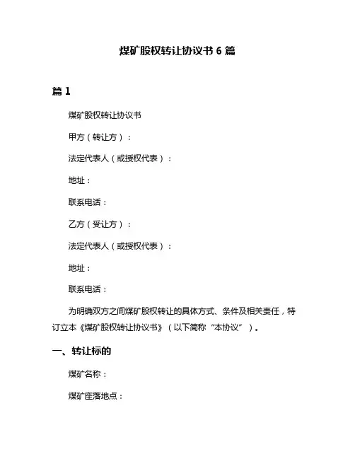 煤矿股权转让协议书6篇