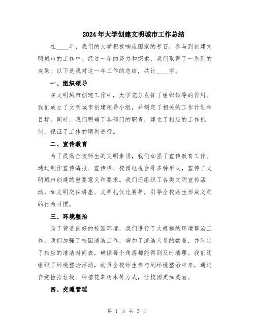 2024年大学创建文明城市工作总结