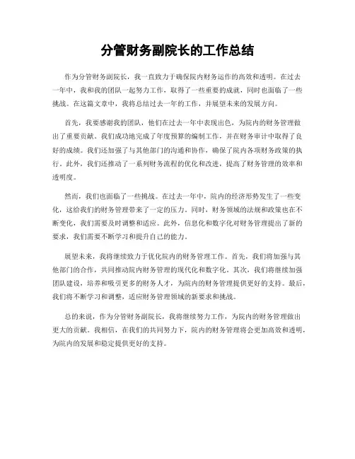 分管财务副院长的工作总结