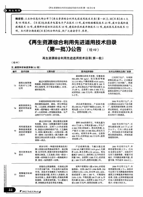 《再生资源综合利用先进适用技术目录(第一批)》公告(续四)