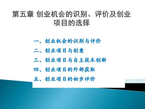 第五章创业机会的识别与评价及创业项目的选择