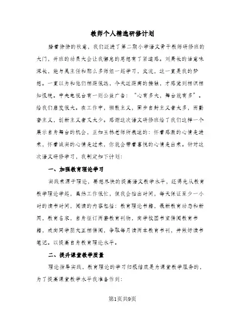 2024年教师个人精选研修计划（五篇）