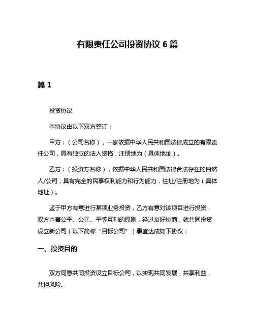 有限责任公司投资协议6篇