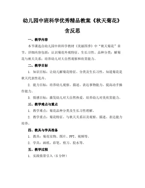 幼儿园中班科学优秀精品教案《秋天的菊花》含反思