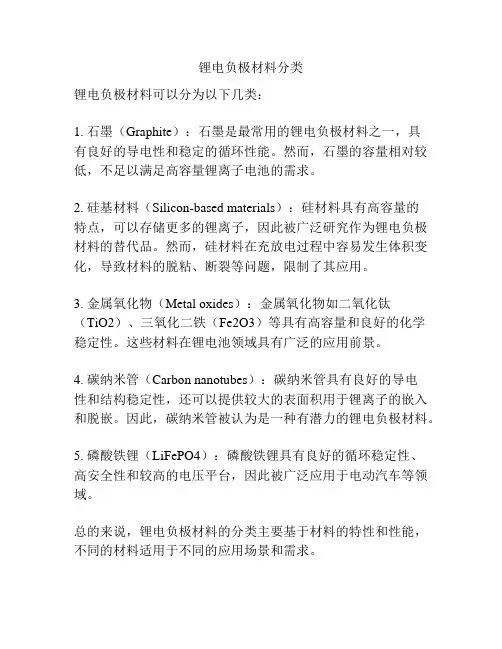 锂电负极材料分类