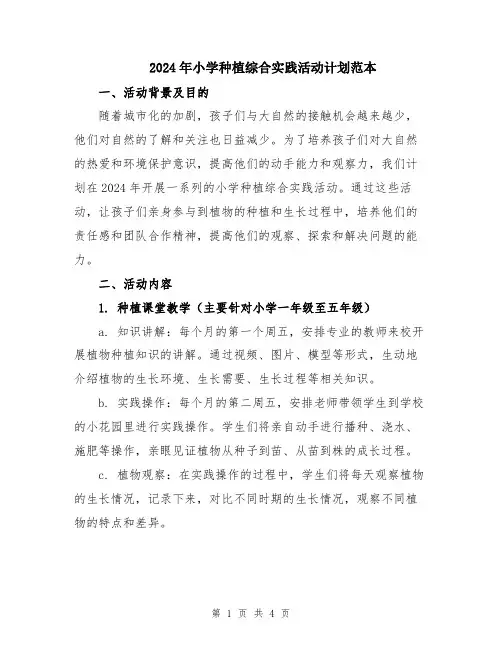 2024年小学种植综合实践活动计划范本