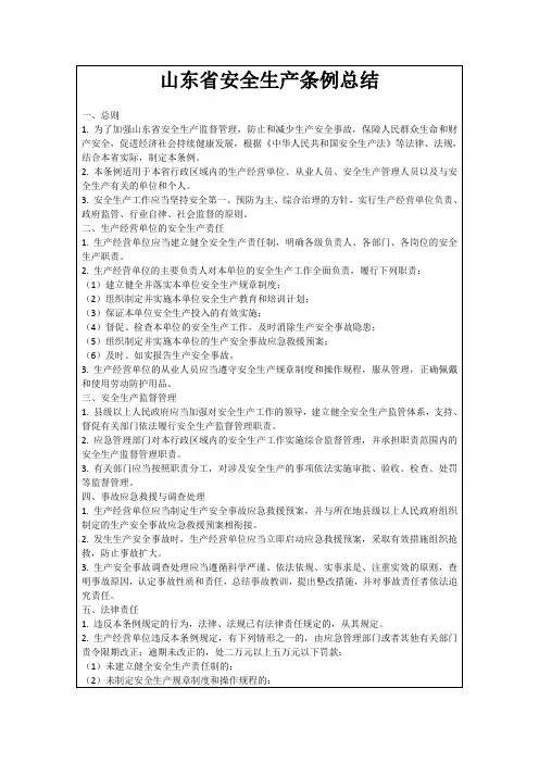 山东省安全生产条例总结