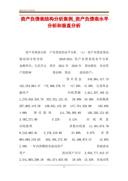 资产负债表结构分析案例_资产负债表水平分析和垂直分析