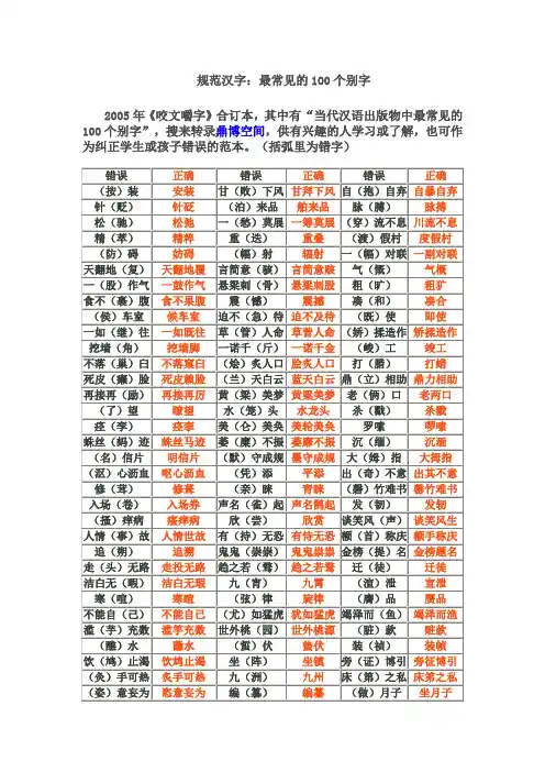规范汉字：最常见的100个别字