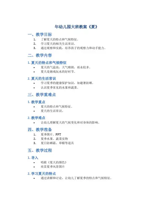 年幼儿园大班教案《夏》