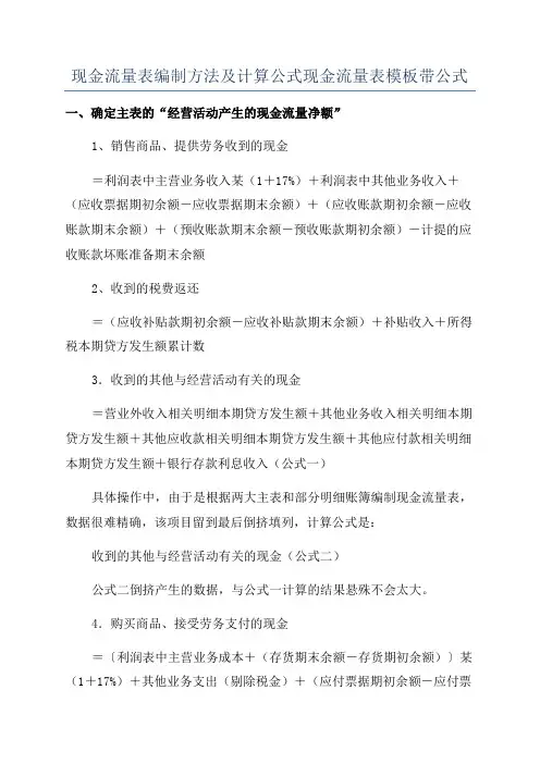 现金流量表编制方法及计算公式现金流量表模板带公式
