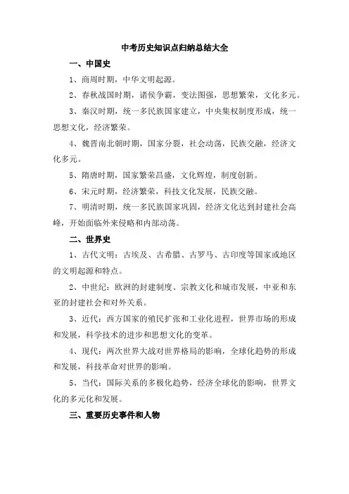 中考历史知识点归纳总结大全