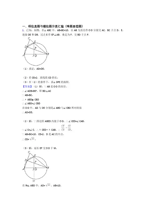 人教中考数学专题复习相似的综合题附详细答案