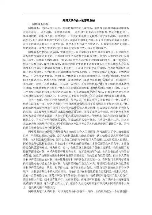 外国文学作品人物形象总结