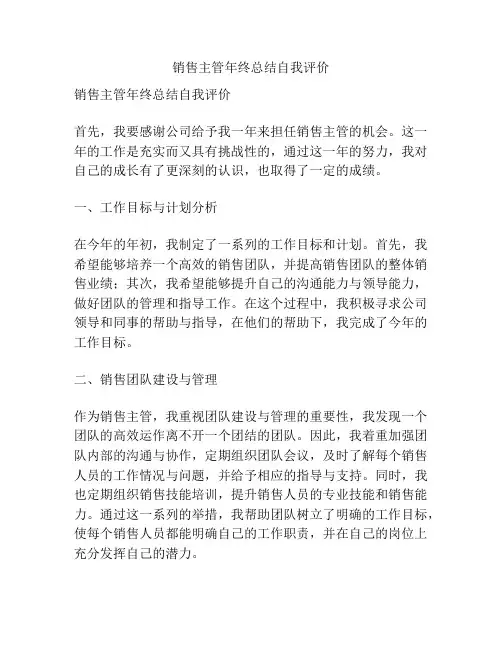 销售主管年终总结自我评价