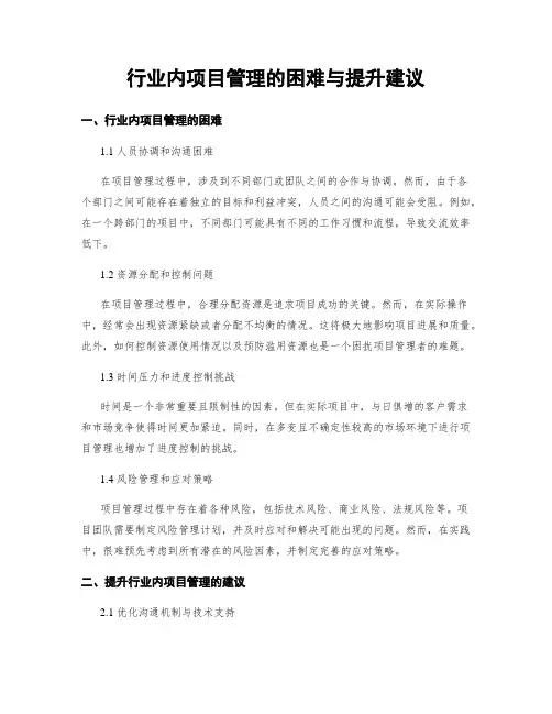 行业内项目管理的困难与提升建议