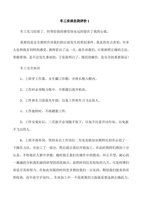 车工实训自我评价范文五篇