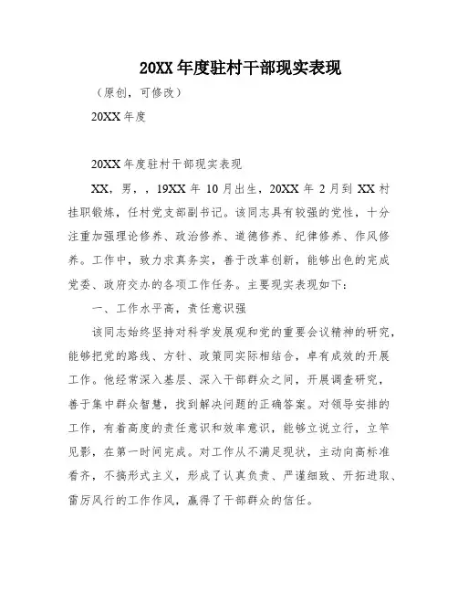 20XX年度驻村干部现实表现