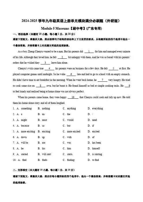 Module 5【刷中考】(广东专用)-2024-2025学年九年级英语上册单元模块满分必刷题(外研