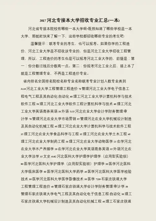 2017河北专接本大学招收专业汇总(一本)