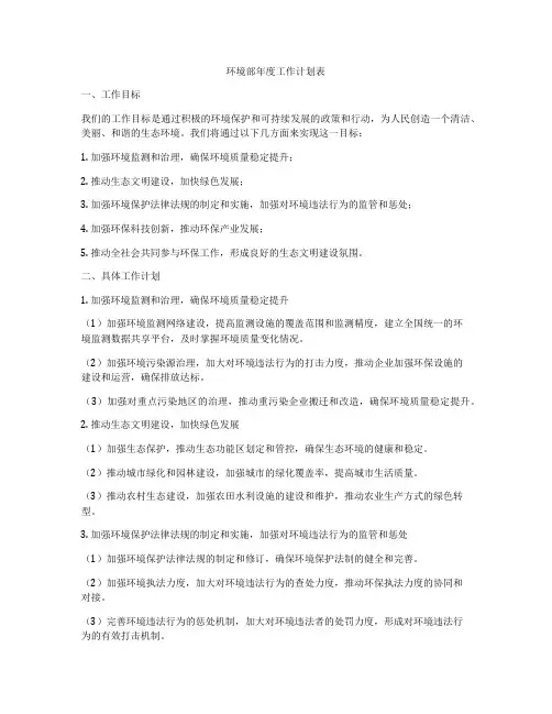 环境部年度工作计划表