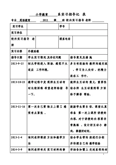 英语教育专业实习指导记录表（2）